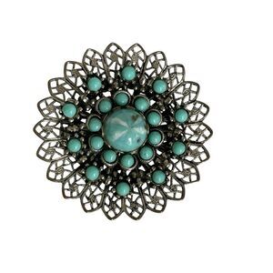 Vintage Faux Turquoise Filigree Flower Pin Brooch Granny Core